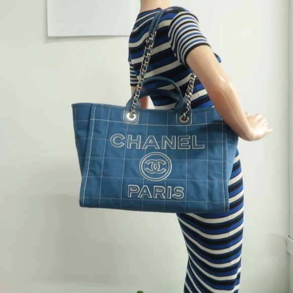 100% Authentic CHANEL Lady First Blue W/P Cloth Tote Bag - Picture 12 of 12